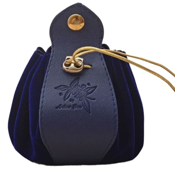 Medieval Renaissance Coin Pouch Navy Velvet Faux Leather Purse Drawstring Bag - Picture 4 of 4